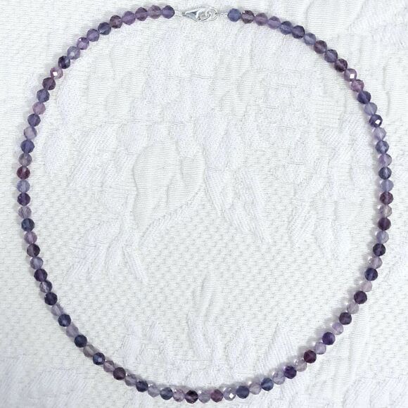 🆕️ 18" Colorful Purple Fluorite Beaded Crystal Stone Necklace blue pink gray - Picture 2 of 8